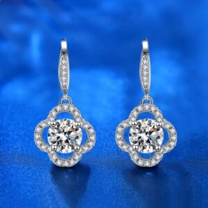 Bông tai bạc nữ đính kim cương Moissanite cỏ 4 lá Amiri