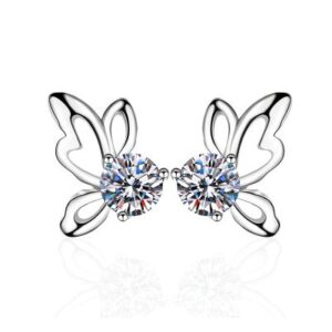 Bông tai bạc nữ đính kim cương Moissanite hồ điệp